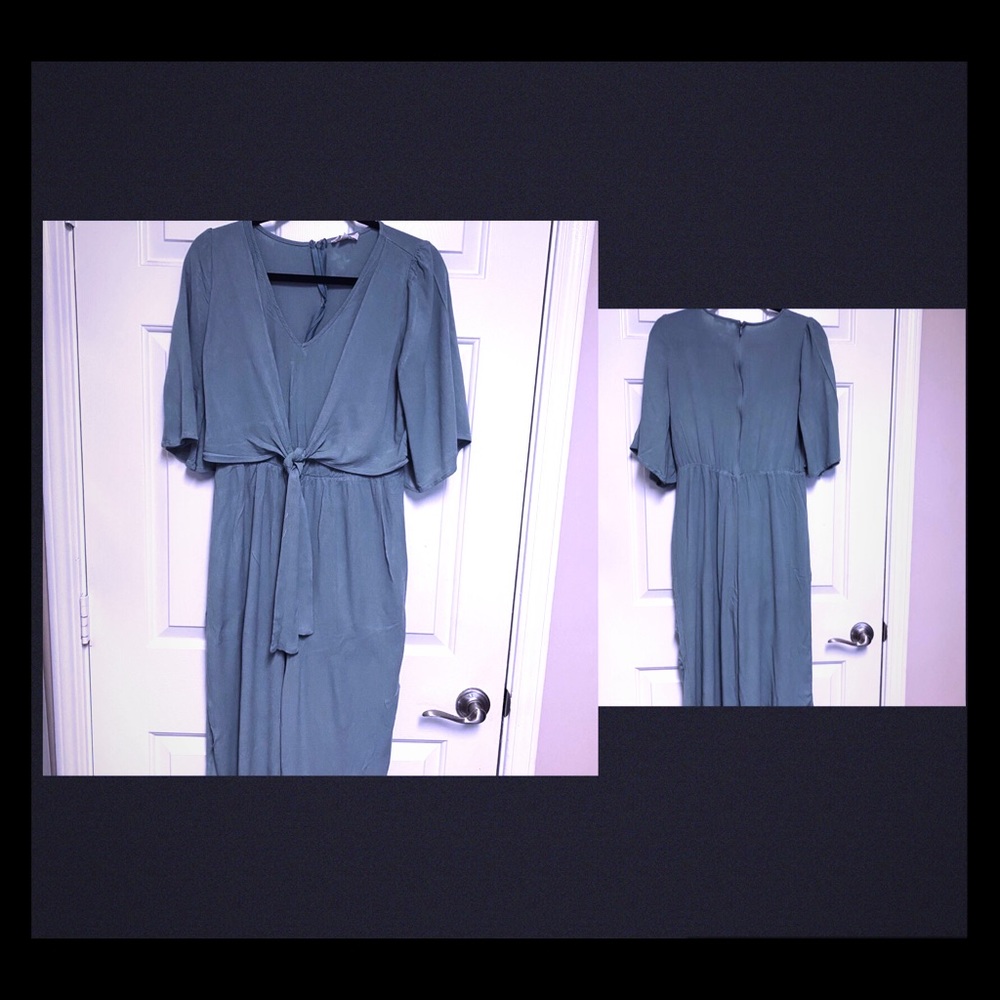 ENTRO | Teal V-neck Tie-Waist Jumpsuit (Sz. L)